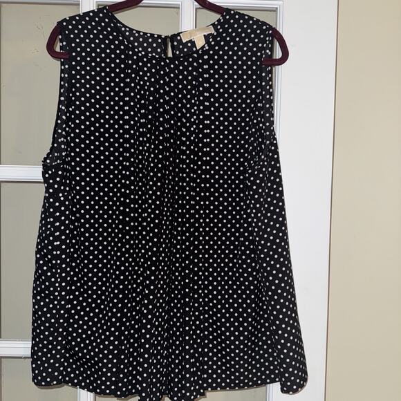 Michael Kors Blouse Women's 2X Black White Polka Dot Sleeveless Keyhole in Back - Picture 1 of 4